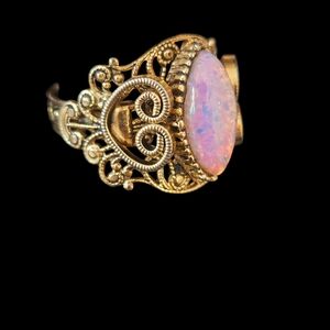 Ornate Gold Ring with Pink Opal